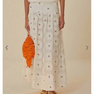 FARM Rio White Daisy Maxi Skirt, Size Small